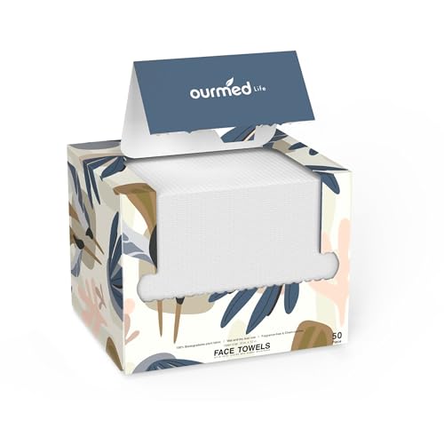 Ourmed Life Einweg-Gesichtstuch, Gesichtstücher, fusselfrei, biologisch abbaubar, Reinigungstücher, trockene Make-up-Entferner-Tücher, super weich und dick für empfindliche Haut, 25,4 x 30,5 cm, große