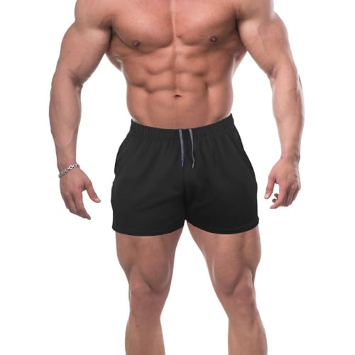 Muscle Alive Men Running Shorts with Pockets Athletic Clothing French Terry Cotton with 3 or 5 Inch