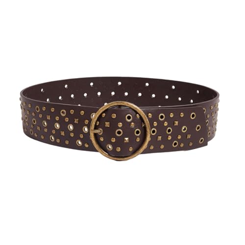 Women Wide-Western-Concho-Belt -Vintage-Cowgirl-Studded-Belt Country Boho Round Buckle for Jeans Dress waist below 36''