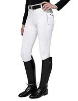 FitsT4 Sports Damen Reitleggings Silikon Vollbesatz Reithose mit Handytasche und Gürtelschlaufen,Weiß,Gr.M