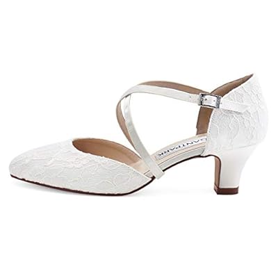 Elegantpark HC1920 Damen Geschlossene Zehen Kreuz Bände Schnalle Komfort Absatz Hochzeitsschuhe Spitze Lace Brautschuhe – Bild 3
