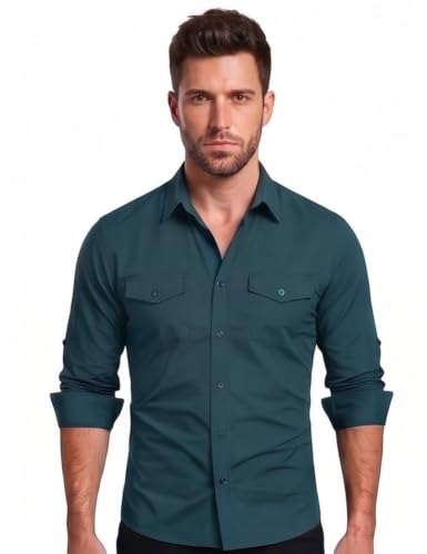 Image of Men's Double Flap Pocket | Regular Fit | Solid Spread Collar | Versatile Everyday Office Wear Comfortable |Stylish Design | Shirt