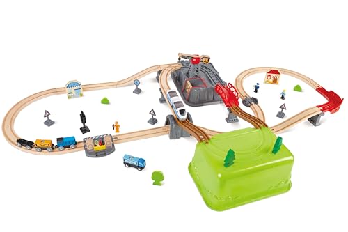 Hape Eisenbahn-Baukasten-Set mit integrierter Lagerbox und Güterzug aus...