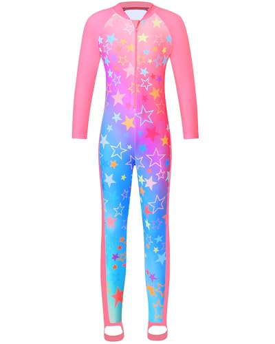 Image of TFJH E Girls Long Sleeve One Piece Swimsuit UPF 50+ Front Zipper Rash Guard Stirrup for Beach