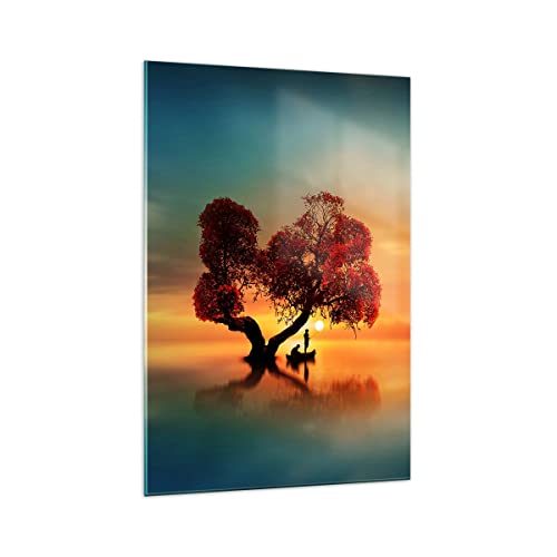 Moderne Impression sur Verre 70x100cm Image Tableau en Verre Decoration Murale lago natura notte Grand Tableaux Decoratifs Muraux Chambre Cuisine Vertical Deco Salon Art Wall Decor GPA70x100-3458