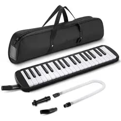 Belear 37 Key Piano Style Black Melodica Wind Musical Instrument with Mouth Piece and Black Carry Bag
