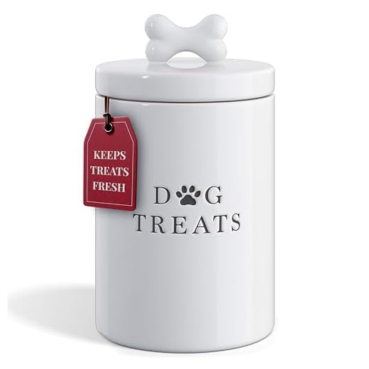 Barnyard Designs Large Dog Treat Container Airtight, Cute Dog Treat Jar, Large Dog Treat Containers with Lids, Rustic Dog Treat Storage Container, Ceramic Dog Treat Jars for Kitchen Counter, White