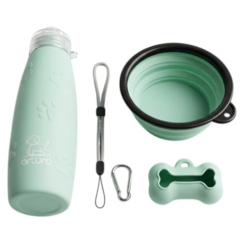 Bottiglia Da 600 Ml. La Dimensione Ideale. Acqua Pipi Cani In Silicone A+ Adatto Anche Per Bevande. Recupera La Sua Forma. Con Tappo Antigoccia E Accessori Per Cani. Uscita A Getto. Verde. - 7