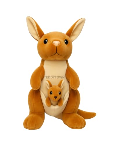 Image of Kangaroo with Baby Soft Toy for Girls Boys Kids,Brown,Kangaroo Animal Plush Stuffed Teddy Gift Birthday, 25 cm