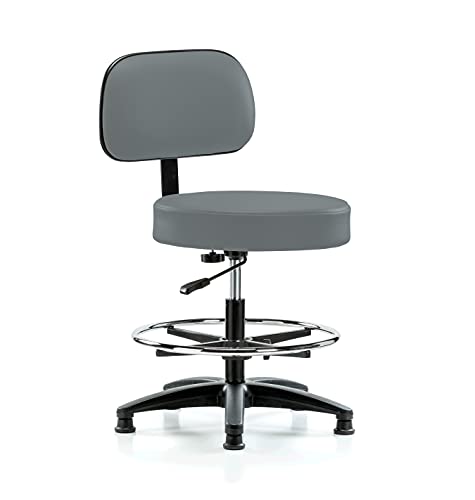 Image of Perch Stationary Walter Height Adjustable Exam Stool with Back and Foot Ring | Medium Bench Height 21-28.5 inch | Cinder Fabric