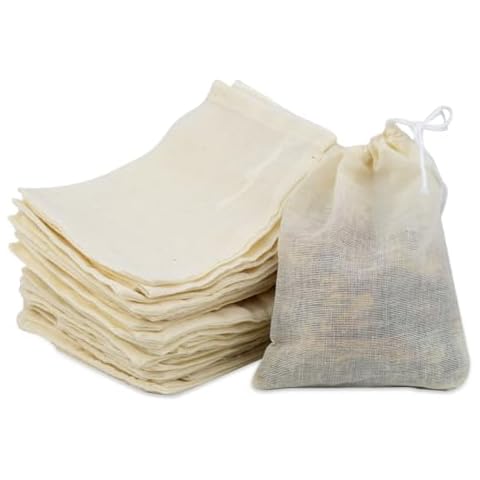 30 Pcs Tea Filter Bags for Loose Tea Reusable Drawstring Cotton Tea Bag Coffee Brew Bags Empty Muslin Drawstring Tea Bags Cotton Spice Bag Natural Unbleached Cotton Herb Bags for Cooking Soup Cover