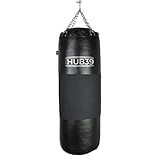 Hub39 Saco de boxeo con banda de cuero de 30 kg – Saco de boxeo largo 100 cm color negro banda negra