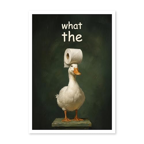 Image of Rekoframes Funny Duck with Toilet Paper Bathroom Poster, Self Adhesive, Water Resistant, 8.2x11.5 Inch, Humorous Restroom Decor (Duck)
