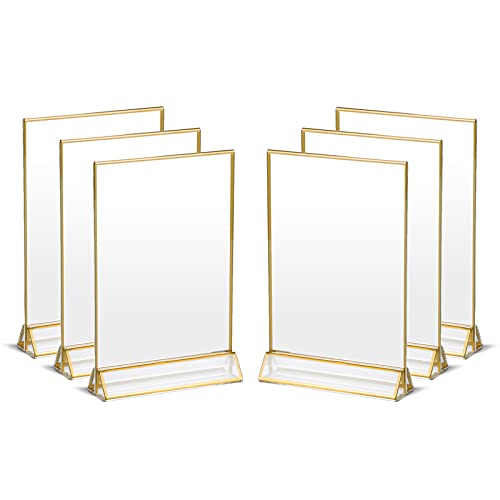 WenYa 6 Pack Gold Picture Frames Double Sided, 4x6 Acrylic Gold Borders Wedding Table Numbers, 10.2x15.2cm Clear Easel Table Stands, Menu Holder For Restaurant Signs Display