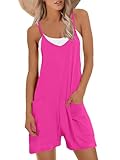 Muchpow Women's V Neck Sleeveless Romper Summer Casual Loose Spaghetti Strap Short Overalls Jumpersuit with Pockets (Rose Red,Large)