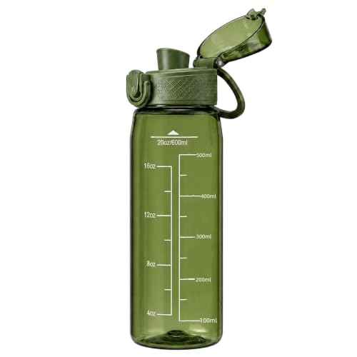 Image of GOPPUS 20oz Kids Water Bottle with Time Marker & Handle, Tritan BPA-Free, Reusable Leakproof Anti-Dust Everyday, Clear Kids Water Bottles For School,Car Travel, Gifts Boys Girls(Olive Green)