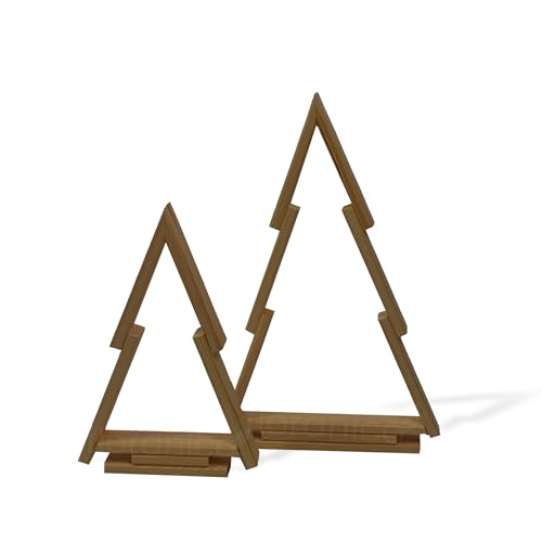 Holz Weihnachtsdeko Außen 30 Floranica Tannenbaum 2er-Set aus Kiefernholz Holztannenbäume Braun...