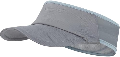 Dumrotite Sports Sun Visor Women Men, Cooling Stretchy Visor Hats Summer Packable Ponytail Sun Hat for Running, Golf, Tennis Grey