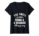 Womens You Smell Like Drama and A Headache Please Go Away Leave Me V-Neck T-Shirt