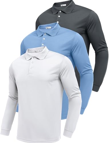 3-Pack PINSPARK Men's Long Sleeve Golf Polo Shirts (various) - image 1