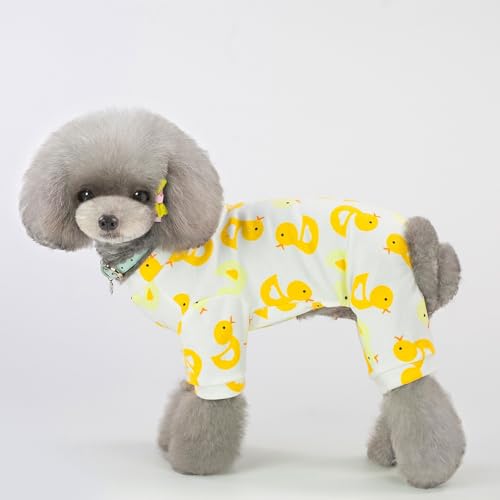 犬服 犬のパジャマ ロンパース つなぎ 着心地の良い 綿100% 柔らかい オールシーズン 薄手 可愛い おしゃれ 小型犬 中型犬 部屋着 お散歩 お出かけウエア 春 夏 秋 冬 (イエロー, M)