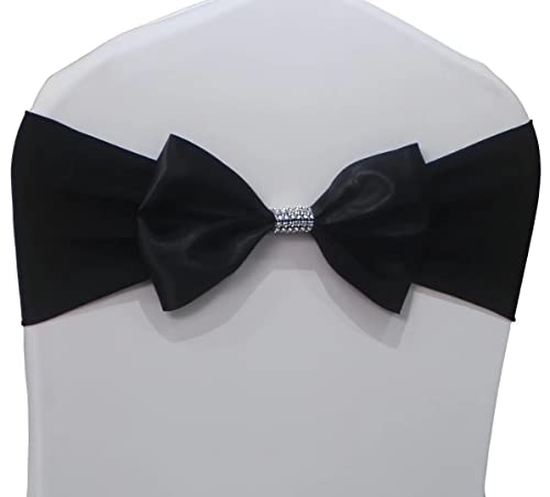 Chair Sash Bow Spandex Chair Sashes Bows Tied for Wedding Chairs Decorations Chair Sashes Cover for Anniversary Party Ceremony Special Events Decoration (Black, Pack of 6)