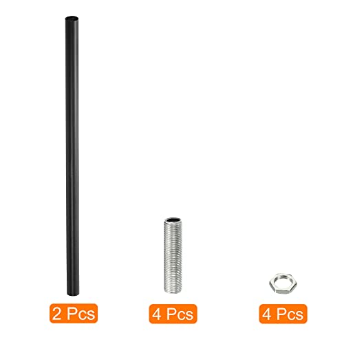 Image of MECCANIXITY Threaded Extension Rod, 9.8 inch Lamp Pipe with Connector Light Fixture Parts for Pendant Light Island Lighting Chandeliers Stems, Black 2 Set