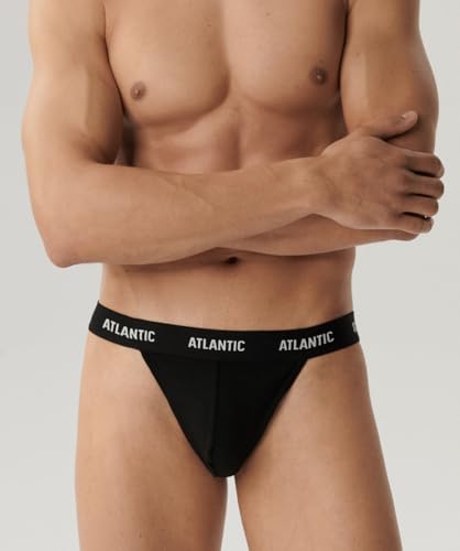 ATLANTIC UNDERWEAR Herren-String 3er-Pack – Low-Rise Schnitt, Elastischer Bund, Baumwolle-Elasthan, Unsichtbar unter Kleidung Schwarz L