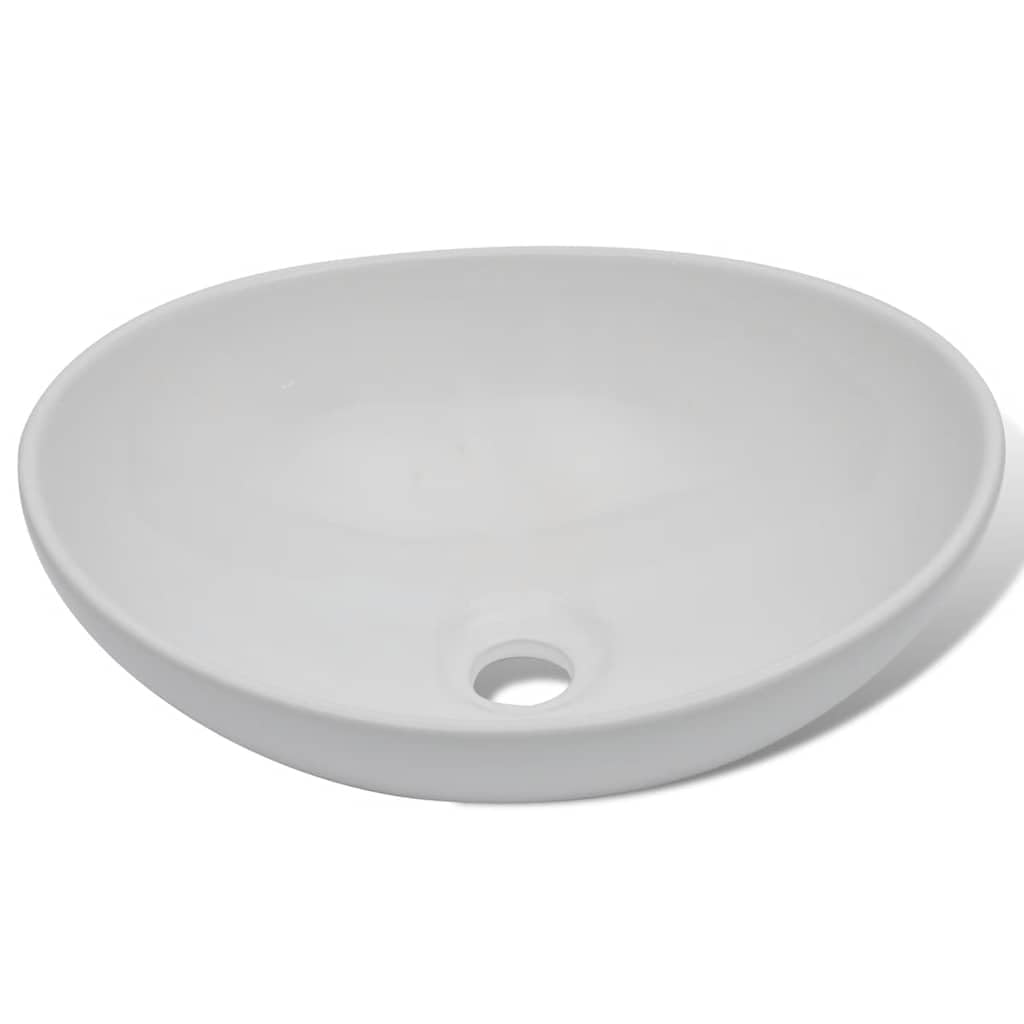 Umywalka łazienkowa z kranem mieszakowym, ceramiczna, owalna, biała, zajmująca niewiele miejsca umywalka nasadowa do łazienki, umywalka z chromowaną armaturą, łatwy montaż, łatwa w utrzymaniu
