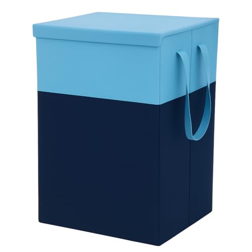 Image of Homerz Premium Folding Laundry Basket for Clothes with lid and handles, 24X17X47 inch size, Laundry Bag Cloth Basket Non Woven Laundry Bin Laundry Bags for Clothes Freestanding (Blue)