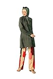 Burkini Badeanzug für Damen, bescheidene Badeanzüge, leicht zu trocknen, grünes Khaki gemustertes Design, 3 Stück mit Schal - von Huma&Hazel, kakigrün, Large