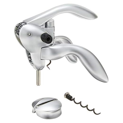 Houdini Lever Corkscrew with Foil Cutter and Extra Spiral (Silver)