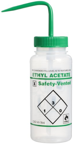 SP Bel-Art Safety-Vented/Labeled 2-Color Ethyl Acetate Wide-Mouth Wash Bottles; 500ml (16oz), Polyethylene w/Green Polypropylene Cap (Pack of 3) (F11642-0612)