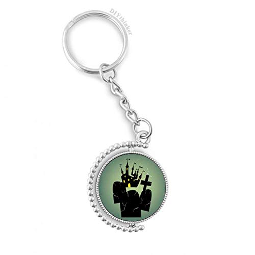 Anneau porte-clé Halloween rotatif multicolore au design double face