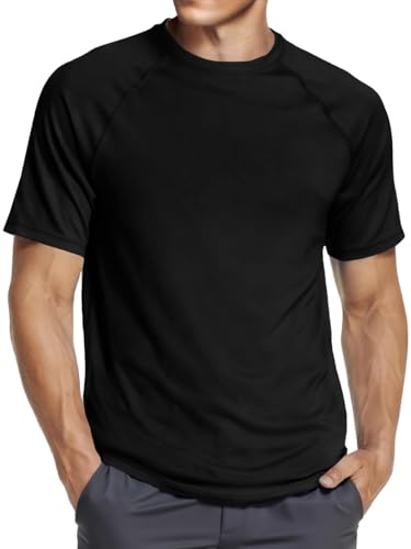 Runcati Sports T-Shirt Men's Short Sleeve Crew Neck Summer Functional Shirt Men Quick-Drying Fitness Gym Sports Shirt Plain Lightweight Leisure Shirts, black, XL