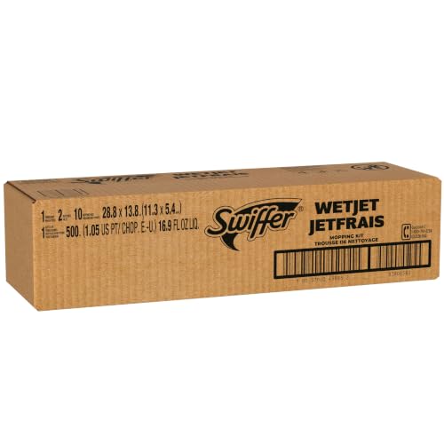 Swiffer WetJet Hardwood and Floor Spray Mop Cleaner Starter Kit, Includes: 1 Power Mop, 10 Pads, Cleaning Solution, Batteries