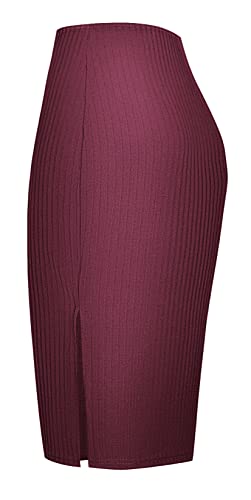 Urban Coco Elastic High Waist Knee Length Pencil Skirt Ribbed Knit Basic Tube Midi Skirt thumb #1