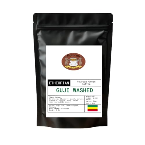 Ethiopian Guji Washed Green Coffee Beans – Unroasted Specialty Arabica | Bright Citrus &amp; Floral Cup | High-Altitude Grown | Clean, Complex, Elegant | For Home Roasters | 2lb/32 Ounces Bag