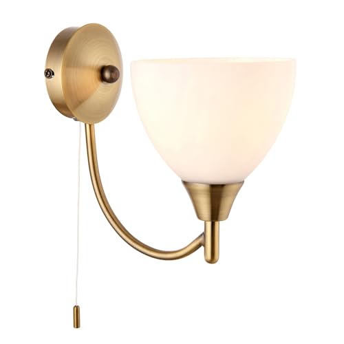 Endon Alton Classic Antique Brass Single E14 Dimmable Pull Cord Switch Wall Light Uplighter