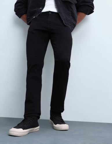 Image of Flying Machine Men's Slim Straight Fit Jeans| Solid | Mid Rise | Stretchable | Jeans for Man