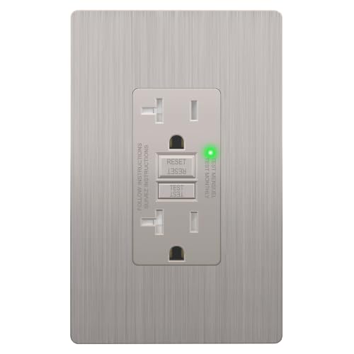 LIDER GFCI Outlet 20Amp, Brushed Wall Plate, ETL Listed, Matte Nickel