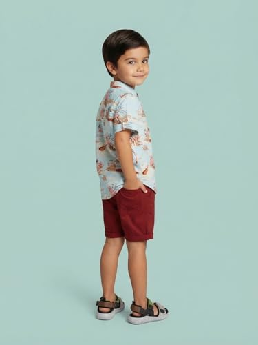 Image of Nautinati Boys Printed Collared Shirt with Shorts Clothing Set | Age 1-5 Years