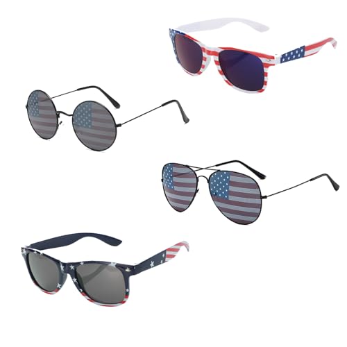 4th of July Sunglasses for Women Men 4 Pairs American Flag Glasses, Fourth of July USA Tops Accessories, Outfits Independence Day Patriotic Decoration