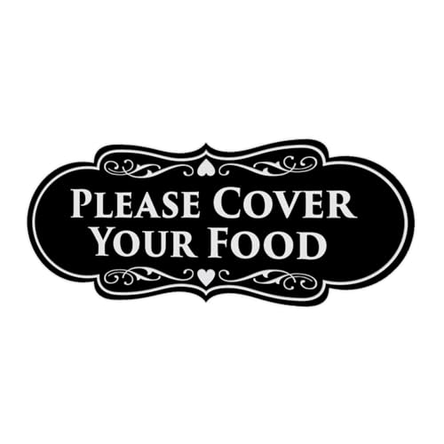 Signs ByLITA Designer Please Cover Your Food Sign (Black Silver) - X-Large
