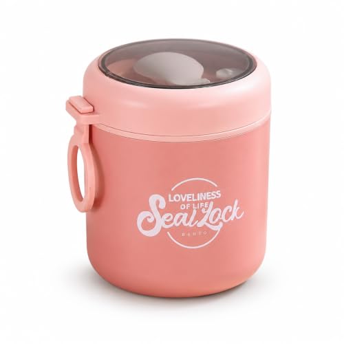 Image of 530ml Insulated Lunch Pot with Built-in Spoon | 304 Stainless Steel Food Jar, Double Wall Thermal Insulation | Leakproof Soup Container | Bento Box for Office, School & Travel - Pink