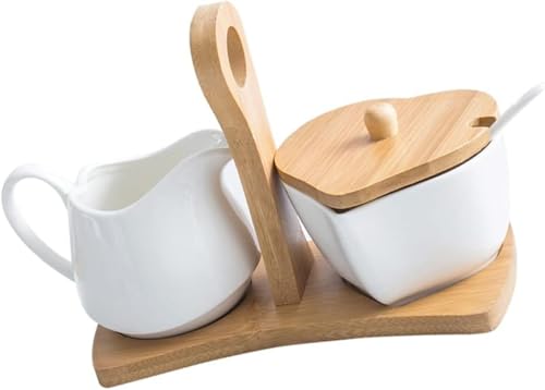 Yobuisg 蜂蜜収納ポット シュガークリーマー ソルトボウル クリーマーと砂糖の瓶 セラミッククリームジャグ 覆われた塩皿 コーヒーシロップ クリーマーボート グレイビーボート 食品保存瓶 素