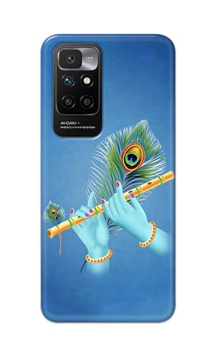 Image of Plastic Printfidaa Printed Hard Back Cover Case For Mi Redmi 10 Prime Back Cover (Flute In Krishna Hands) -112