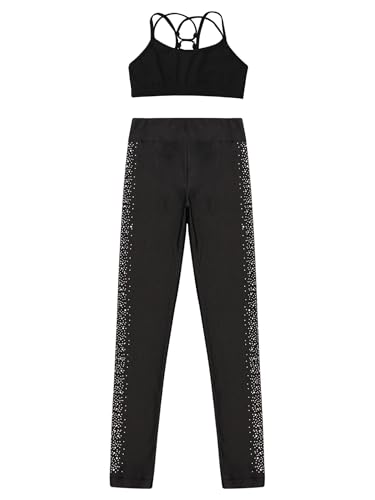 Kid Girls Dance Outfits Dancewear 2 Piece Crop Top and Shiny Leggings Set Gymnastics Tracksuit4