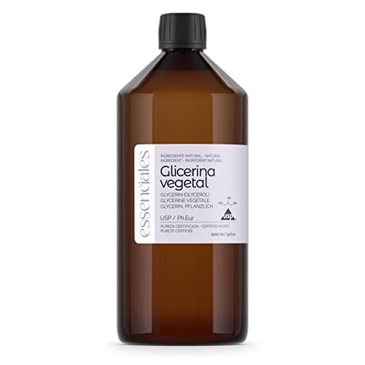 Essenciales - Glicerina Vegetal USP/Ph.Eu, Pureza Certificada, 1 Litro (1,26 Kgs) | Glicerina Vegetal USP/Ph.Eur VG Base