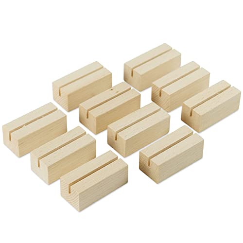 JINMURY 10 Pack Wood Acrylic Sign Holders Wooden Place Card Holders Acrylic Table Number Holders, Wood Sign Holder Stand for Holding 1/8